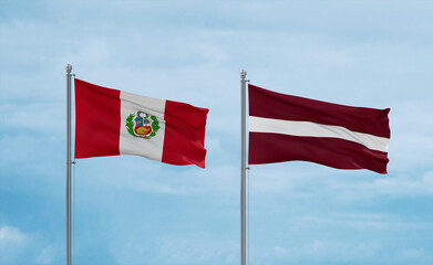 Latvia and Peru flags, country relationship concept