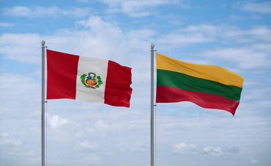 Lithuania and Peru flags, country relationship concept