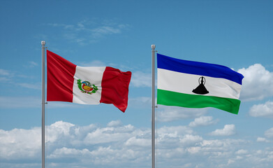 Lesotho and Peru flags, country relationship concept