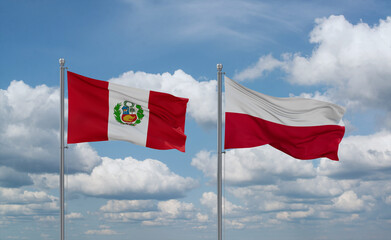 Poland and Peru flags, country relationship concept