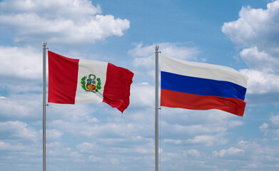 Russia and Peru flags, country relationship concept