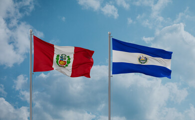Salvador and Peru flags, country relationship concept