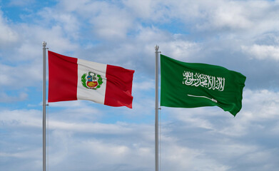 Peru and Saudi Arabia flags, country relationship concepts