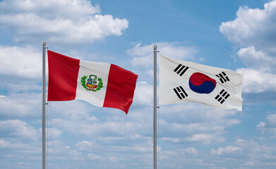 South Korea and Peru flags, country relationship concept