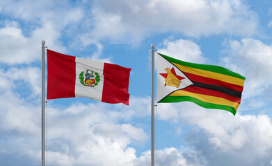 Zimbabwe and Peru flags, country relationship concept