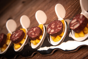 RECIPE FOR BLACK PUDDING WITH BUTTERED CANDIED APPLE. High quality PHOTO