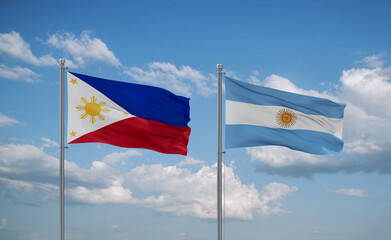 Argentina and Philippines flags, country relationship concept