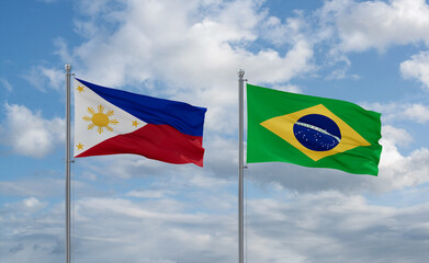 Philippines and Brazil flags, country relationship concept