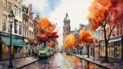 Rollo Watercolor painting of a city streets in autumn © senadesign