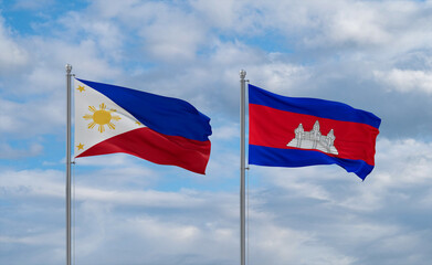 Cambodia and Philippines flags, country relationship concept