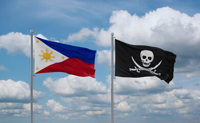 Pirate and Philippines flags, country relationship concept