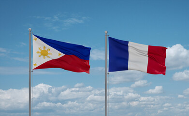 Philippines and France flags, country relationship concept