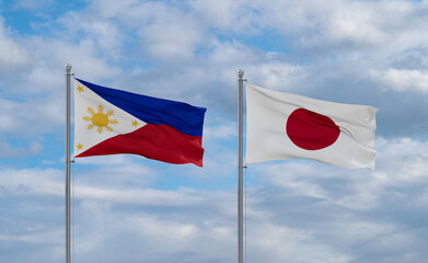 Japan and Philippines flags, country relationship concept