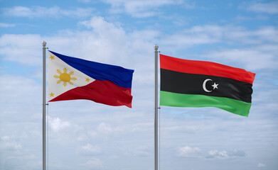 Libya and Philippines flags, country relationship concept