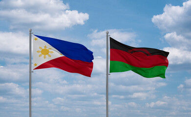 Malawi and Philippines flags, country relationship concept