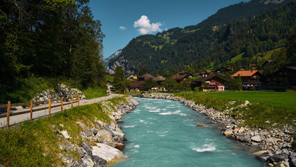 Emerald river in the mountains