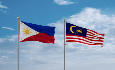 Malaysia and Philippines flags, country relationship concept