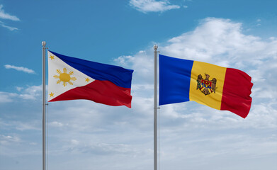 Moldova and Philippines flags, country relationship concept
