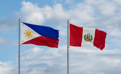 Peru and Philippines flags, country relationship concept