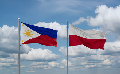 Poland and Philippines flags, country relationship concept