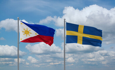 Sweden and Philippines flags, country relationship concept