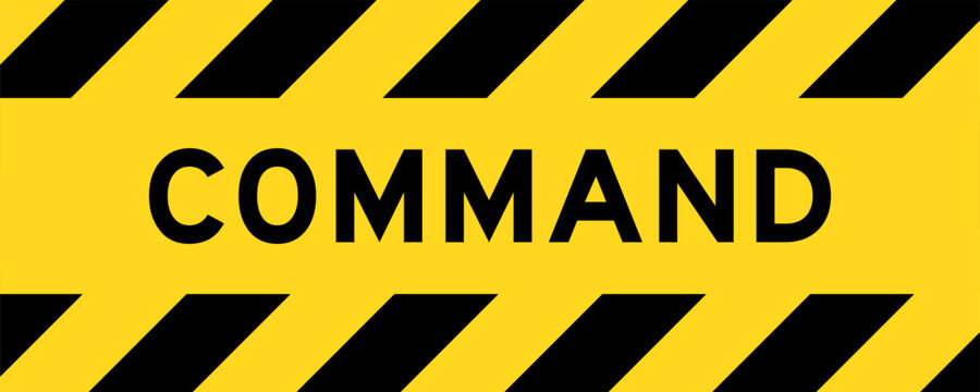 Yellow and black color with line striped label banner with word command