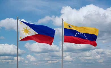 Venezuela and Philippines flags, country relationship concept