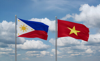 Vietnam and Philippines flags, country relationship concept