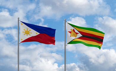 Zimbabwe and Philippines flags, country relationship concept