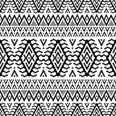 Seamless contemporary ethnic pattern with abstract geometric pixel. Native American border vector. Navajo Aztec motif design for fabric, textile, ornament, print, rug, boho, cover. Black and white.