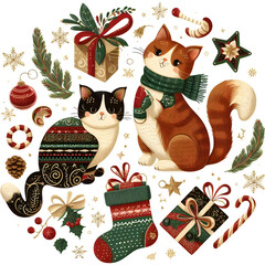 Cute Vector Xmas Siamese Cat Clipart for Coloring Page and Illustration. Happy Clip Art Christmas Pet. Cute Vector Illustration of a Kawaii Animal for New Year Stickers.. generative AI.