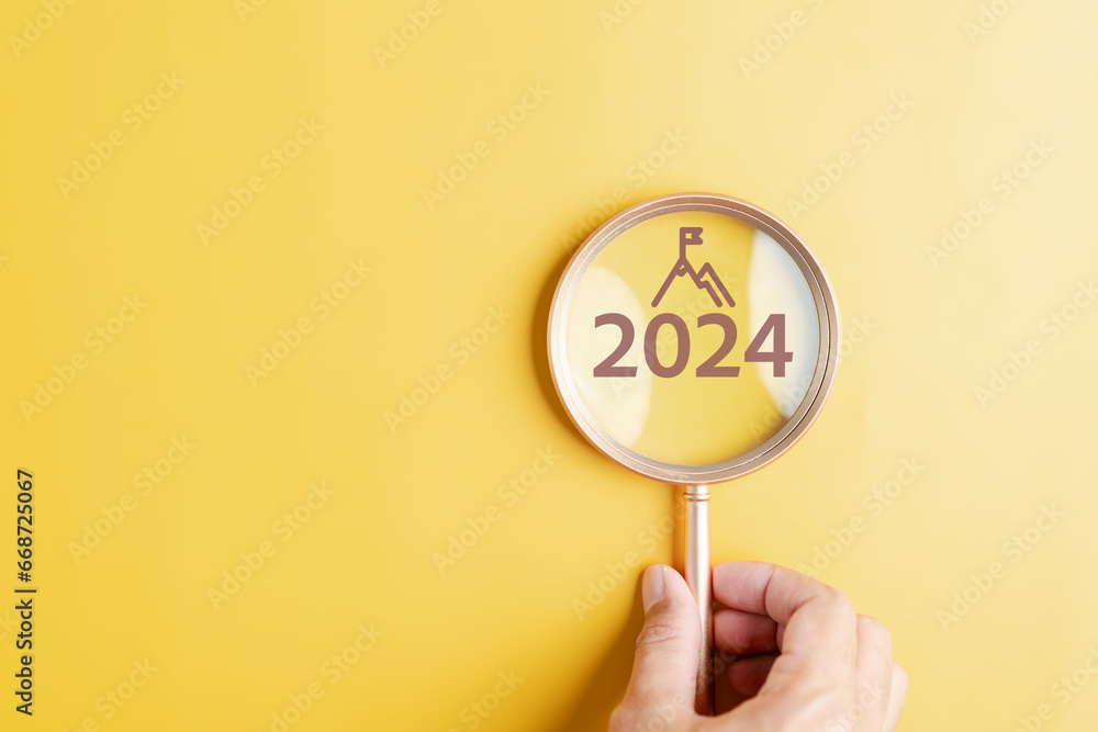 Aufkleber starting new year with ambition 2024 and countdown merry christmas and happy new year, planning and 