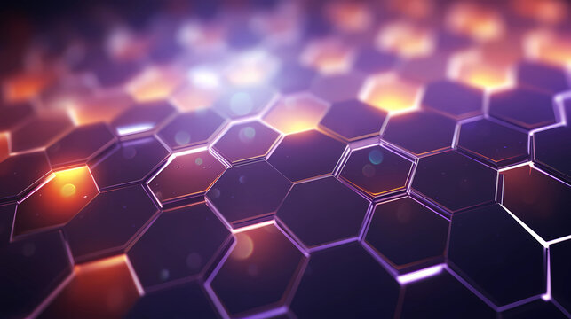 futuristic abstract background in hexagon pattern with glowing lights, wallpaper, sci-fi image