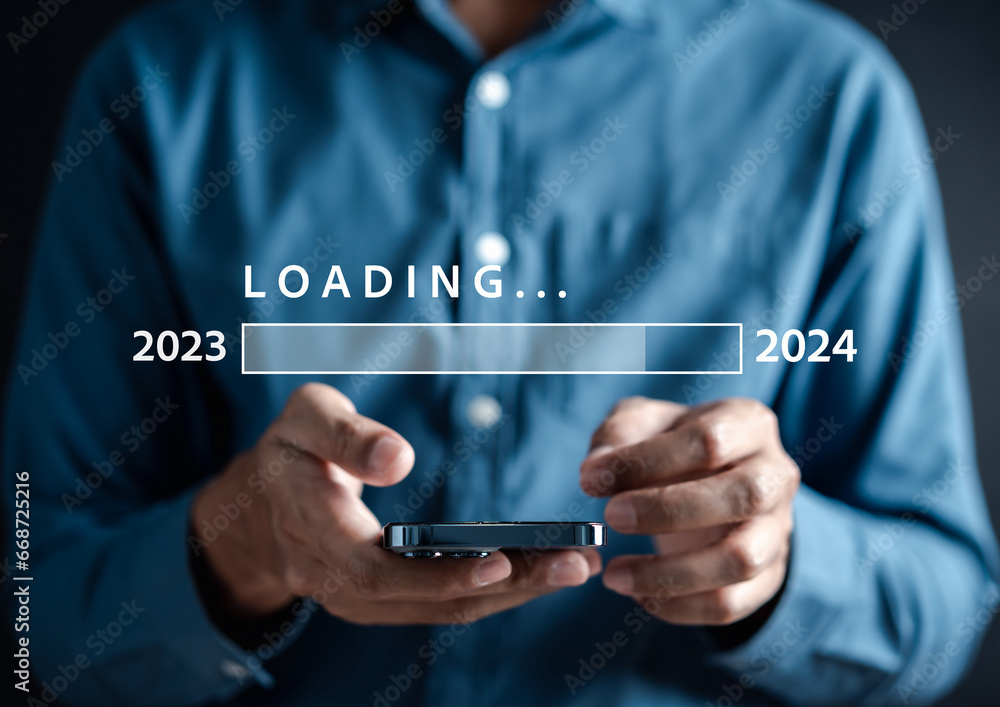 Aufkleber Loading progress from 2023 to 2024 to countdown merry christmas and happy new year, Planning and challenge strategy in new year 2024 Concept.