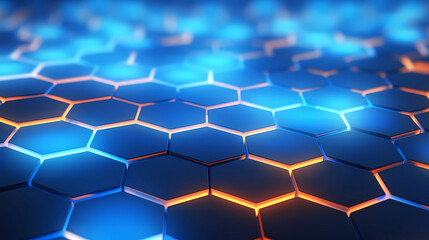 futuristic abstract background in hexagon pattern with glowing lights, wallpaper, sci-fi image