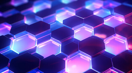 futuristic abstract background in hexagon pattern with glowing lights, wallpaper, sci-fi image