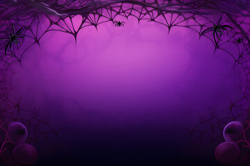 Fototapeta na wymiar simple, plain, scary halloween party background in purple color with bats and a big spider web