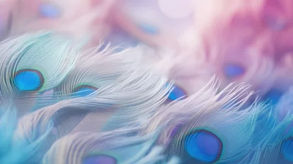 Fototapeten A close up of a blue and pink peacock feather, AI © starush