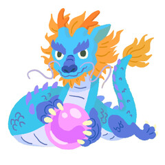 玉を持つかわいい青い龍