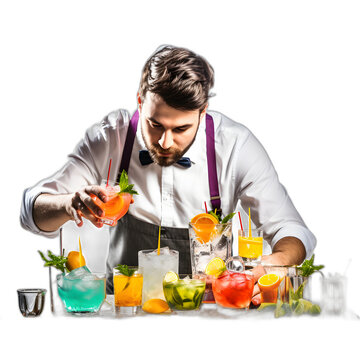 bartender mixes cocktails isolated on transparent or white background, png