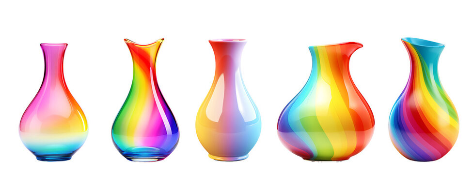 Collection of beautiful vases for home decoration on transparent background PNG