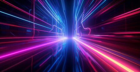 Obraz premium futuristic light rush, vibrant streaks creating an ethereal tunnel of glowing beams and abstract beauty.