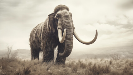 Black and white photo of an old mammoth