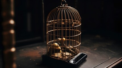 cage with a bird
