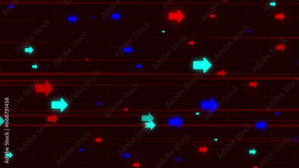 Poster random moving geometric arrow lines background . neon arrow on colorful background. e_1397