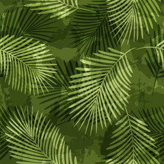 Fototapeta na wymiar Palm Leaves Pattern. Watercolor Palm leaves seamless vector background, green jungle print textured