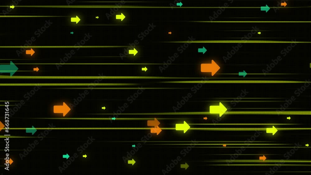 Poster random moving geometric arrow lines background . neon arrow on colorful background. e_1401