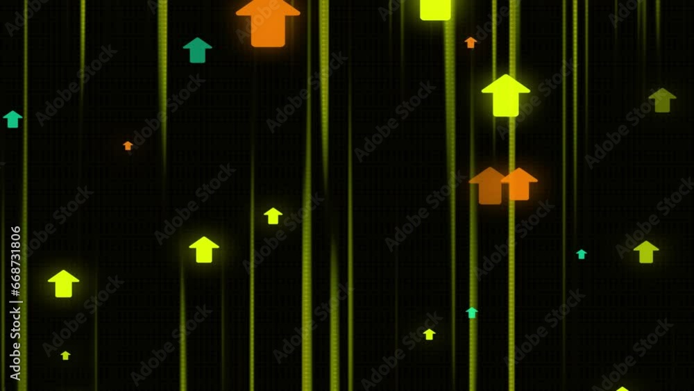 Poster random moving geometric arrow lines background . neon arrow on colorful background. e_1402