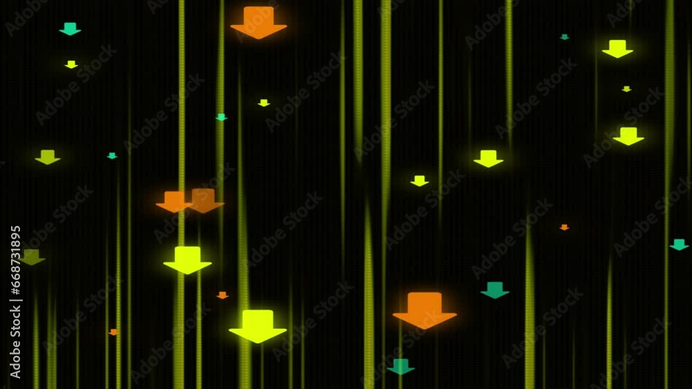 Poster random moving geometric arrow lines background . neon arrow on colorful background. e_1403