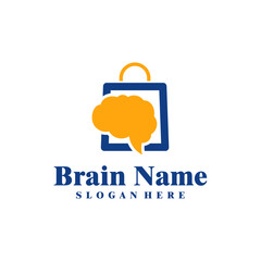 Shop Brain logo design vector. Creative Brain with Bag Shop logo concepts template